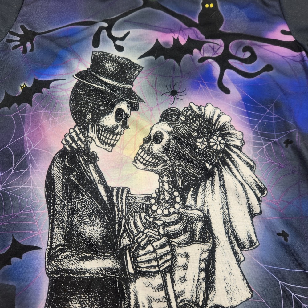 Halloween Girls Skeleton Couple Purple Bats Moon Costume XL (15-17)‎ Silky T - Picture 2 of 5